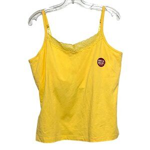 Vintage Y2K Womens Babydoll Tank Top 18W 20W Sunny Yellow Built In Bra Lace Trim